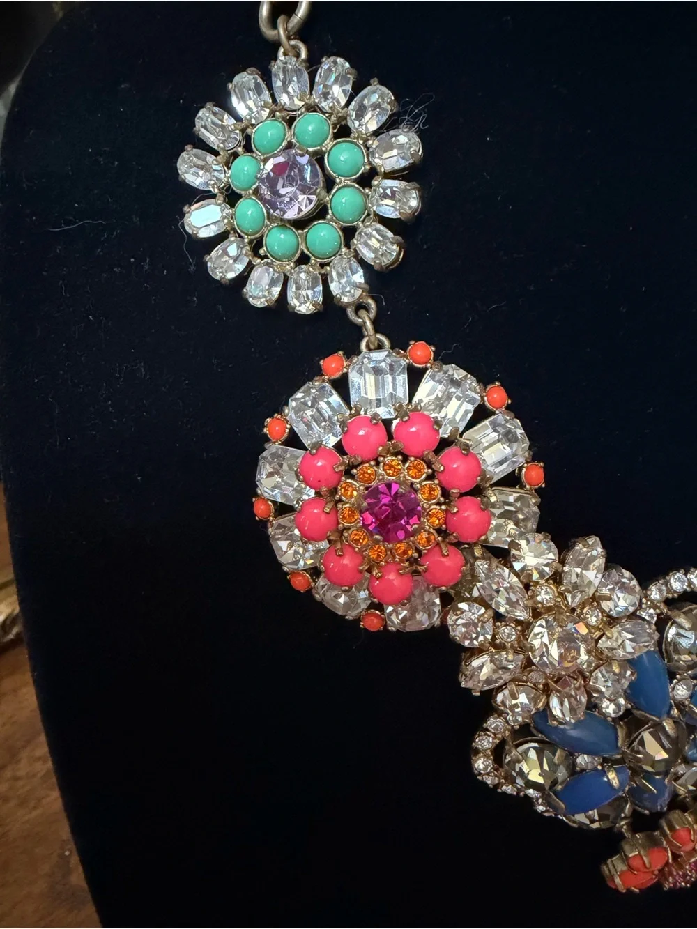 J. Crew Colorful Floral Cluster Necklace in Gold Tone - Multicolor Stones